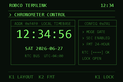 RobCo Chronometer date and configuration screen