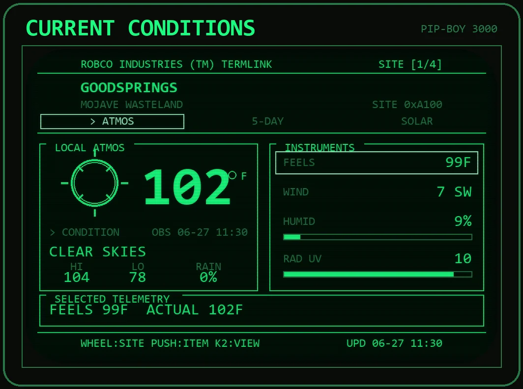 RobCo Weather current conditions on the Pip-Boy 3000