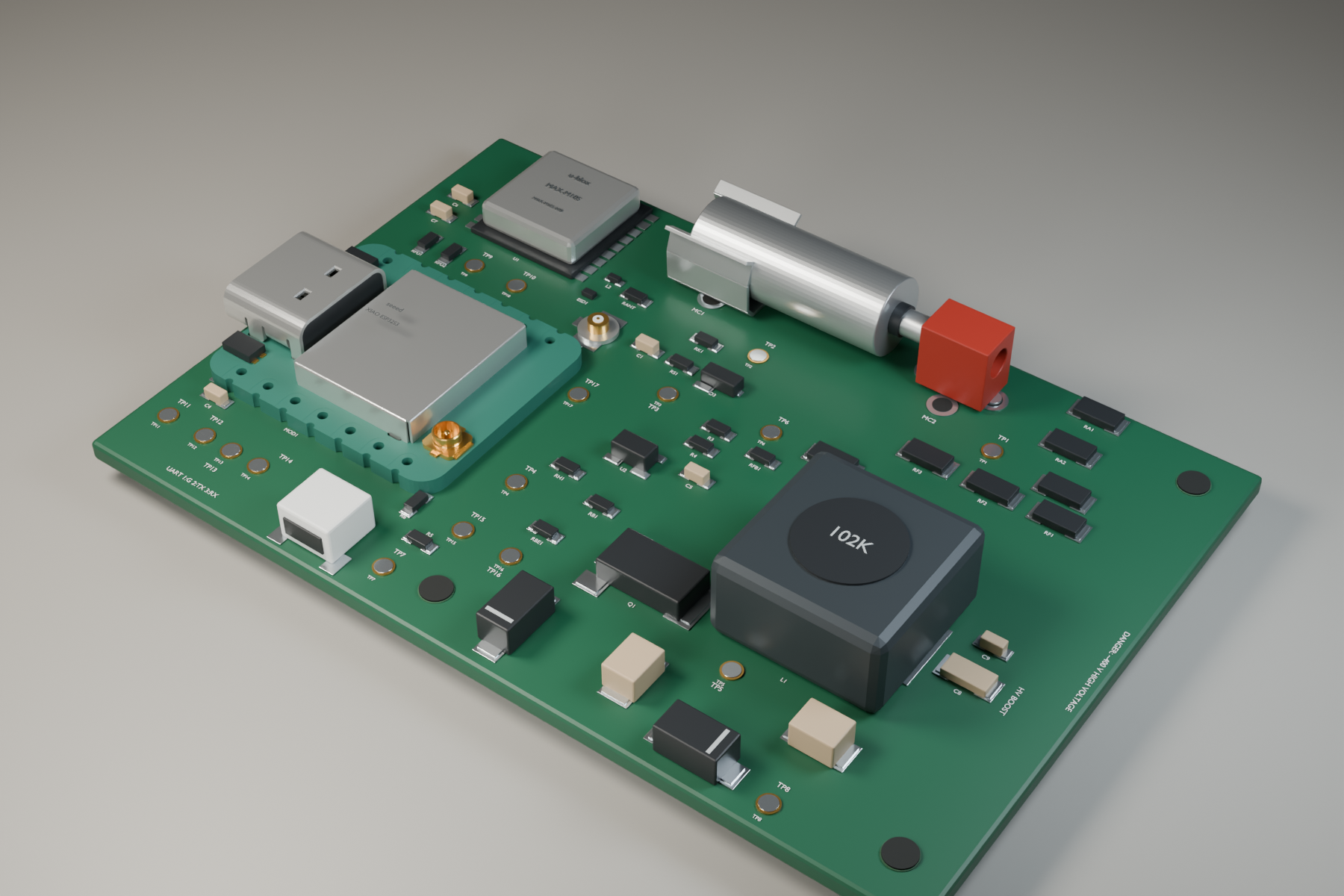 GC1 Rev D board with Littelfuse 01000058Z cathode clip and red 6049 anode socket on plated PCB holes